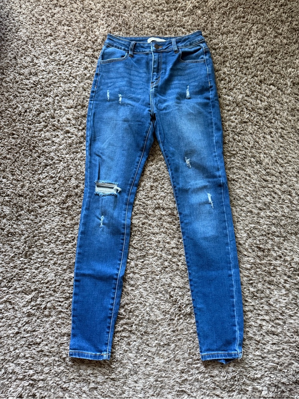 Encore Jeans High Rise Distressed Skinny Jeans Medium Wash Size 5